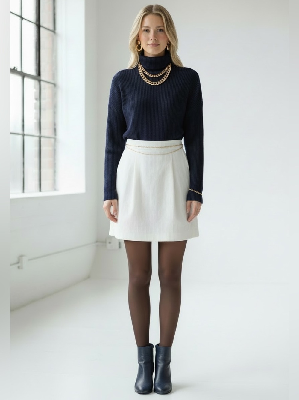 The Limited Winter White Jacquard Clean A-Line Mini Skirt Office Career Wear XS